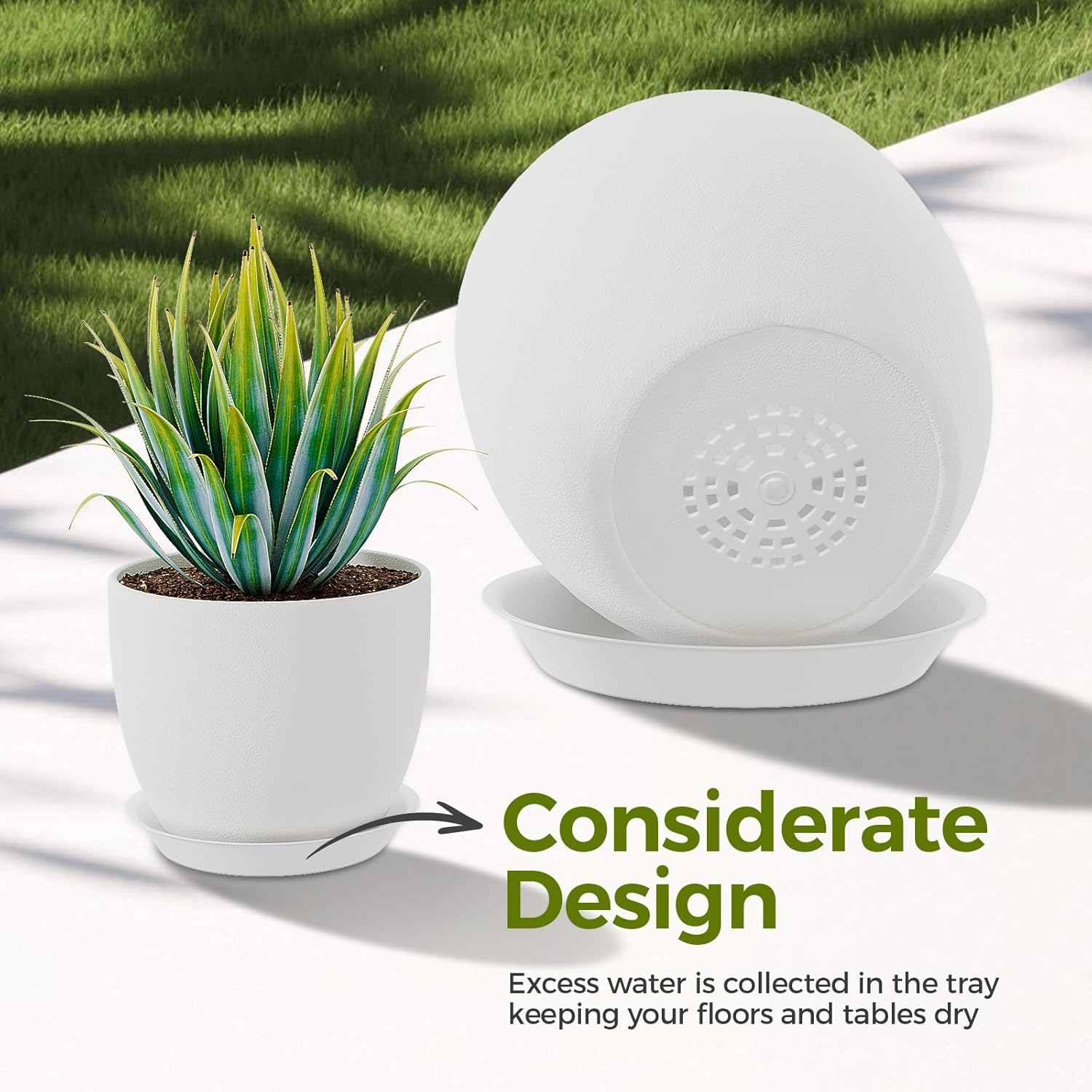 Thumbnail 5 de Bamworld 5 Pack Indoor Plant Pots with Saucers and Drainage Holes (White) – multi-size plastic planters