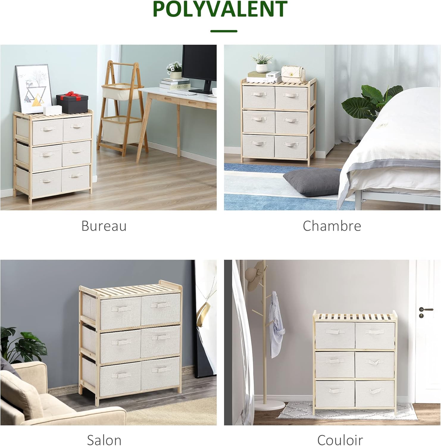 Thumbnail 5 de HOMCOM commode en tissu à 4 tiroirs pliants 59 x 28 x 50 cm style élégant