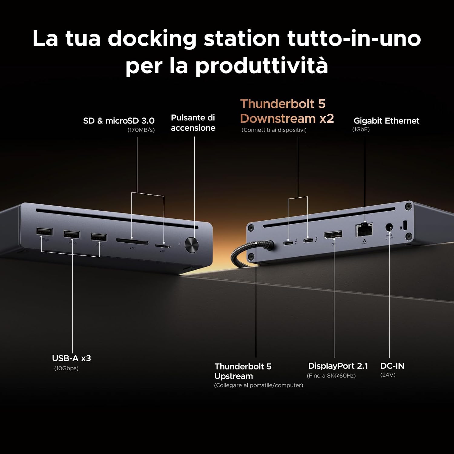 Thumbnail 1 de UGREEN Maxidok Thunderbolt 5 Docking Station Revodok 10 in 1 con 2×TB5 120Gbps, DisplayPort 8K60 e RJ45 Gigabit