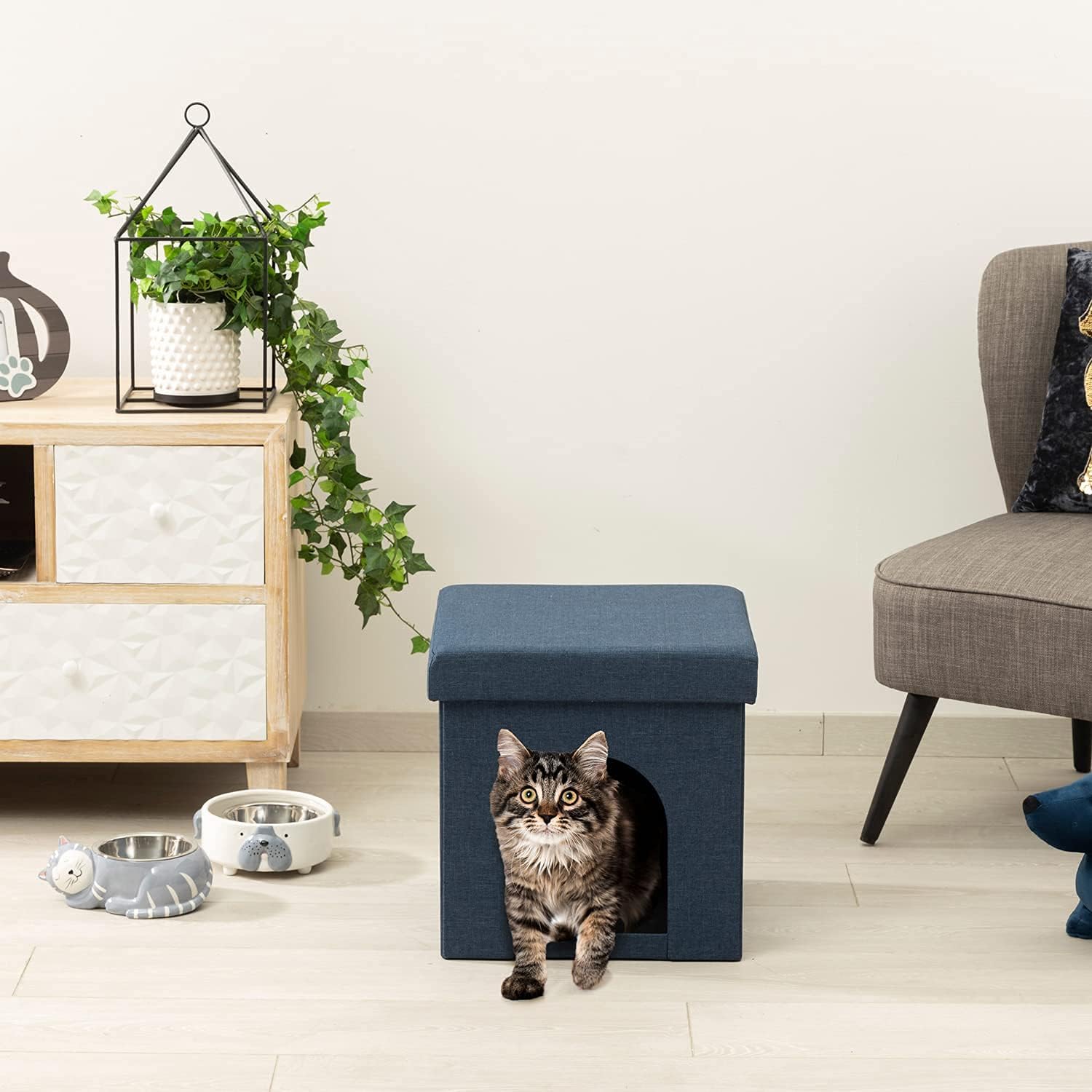 Detalle de Baroni Home Cuccia Cane, Cuccia Gatto e Pouf Pieghevole Blu 38x38x38 cm