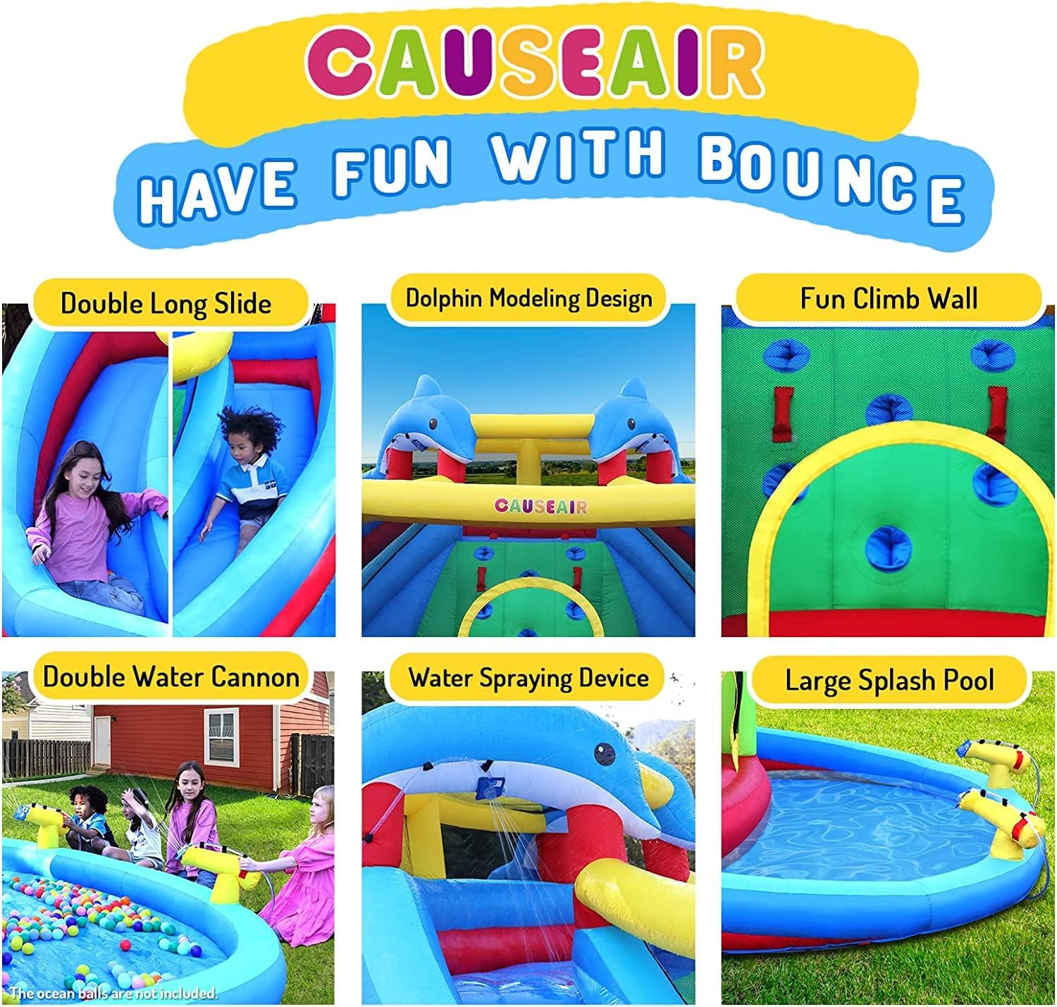 Detalle de Causeair Inflatable Bounce House with Slide (Dolphin Style) – Water Fun for Kids
