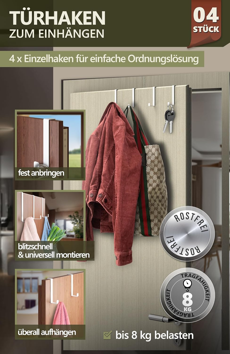 Thumbnail 1 de 4smile Türhaken 4er Set Weiß 🪝