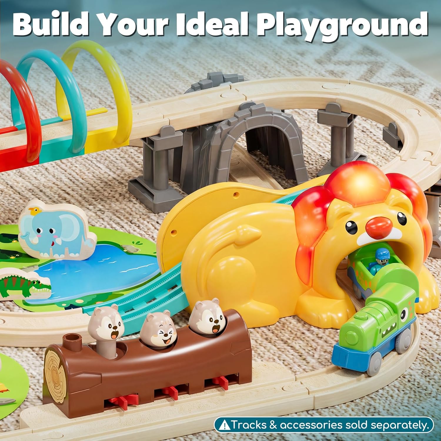 Detalle 2 de Lehoo Castle Motorized Train for Wooden Track – Dinosaur Theme