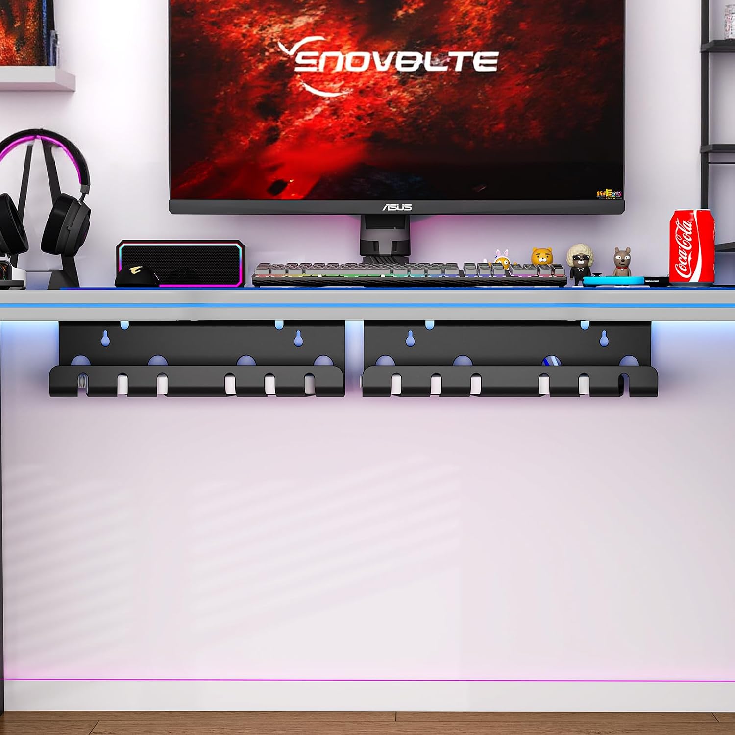 Thumbnail 6 de StowBin Canalina per cavi da scrivania – set da 2, organizer in acciaio inox con accessori, gestione cavi nera