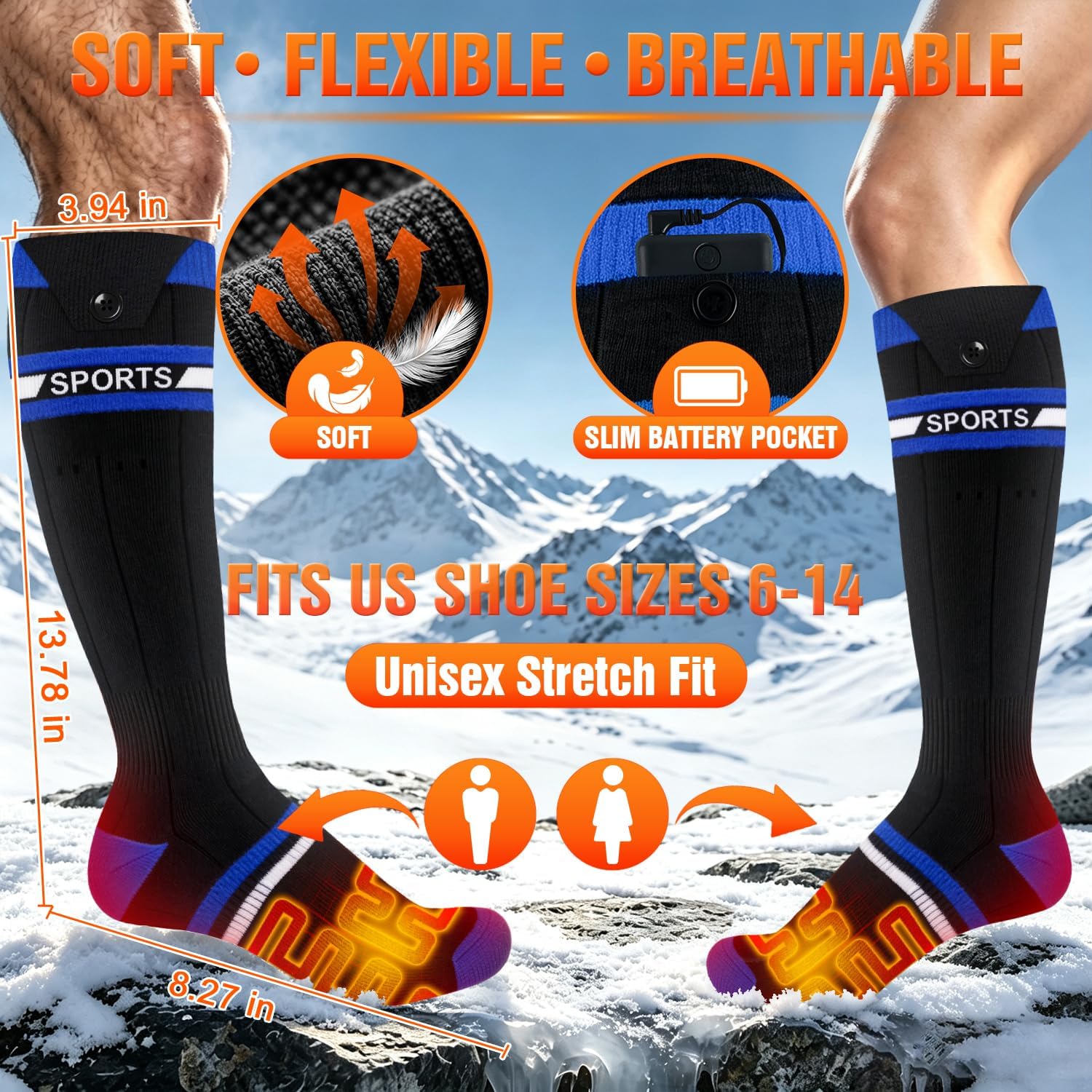 Detalle 1 de VICEPLUS RTX-DRO8L-PB Heated Socks, App Control, Dual 8000mAh Batteries