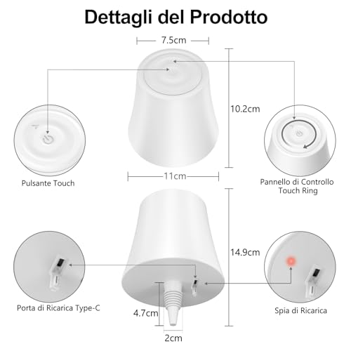Detalle 2 de Suright Lampada da Tavolo LED senza Fili per Bottiglia – 4000 mAh, 7 modalità, RGB
