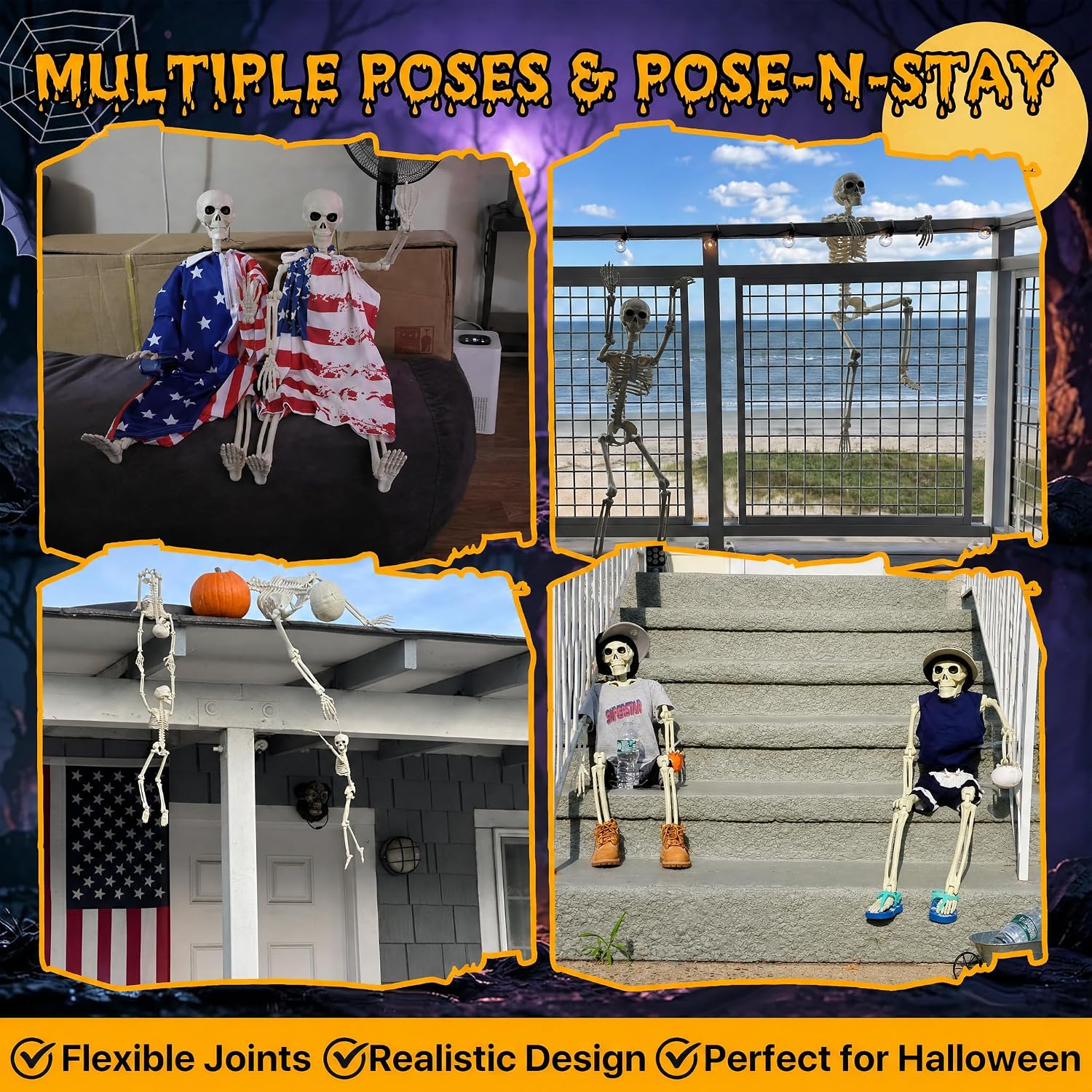 Thumbnail 4 de wymulot 2-Pack 40-Inch Posable Halloween Skeletons with Movable Joints