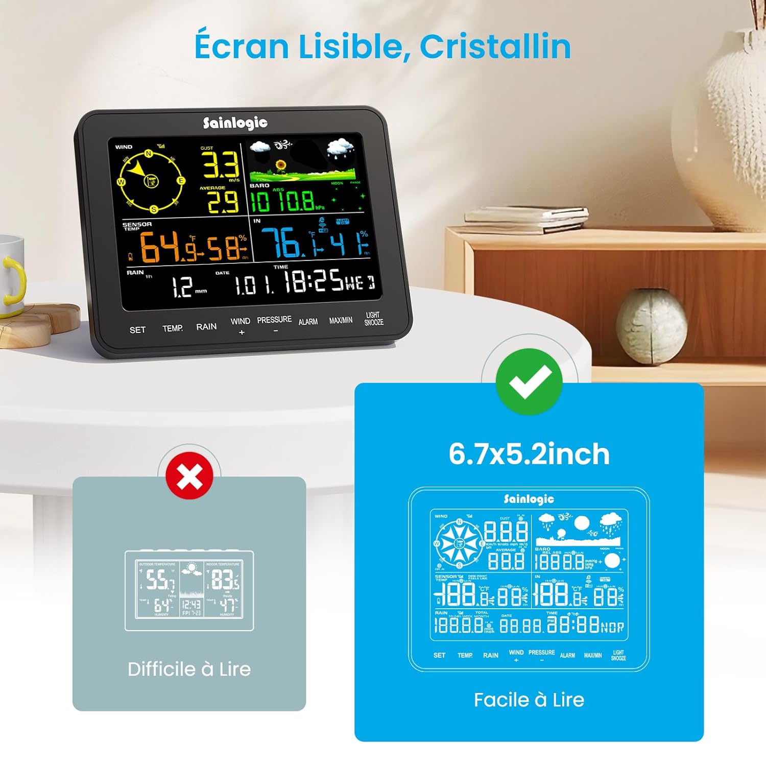 Thumbnail 3 de Station météo intelligente Sainlogic avec Wi‑Fi, prévisions IA et alertes app Weatherseed