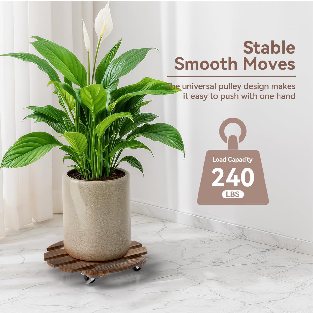 Detalle 1 de Lissomballon 12-Inch Wood Plant Caddies, 2-Pack with Locking 360° Wheels