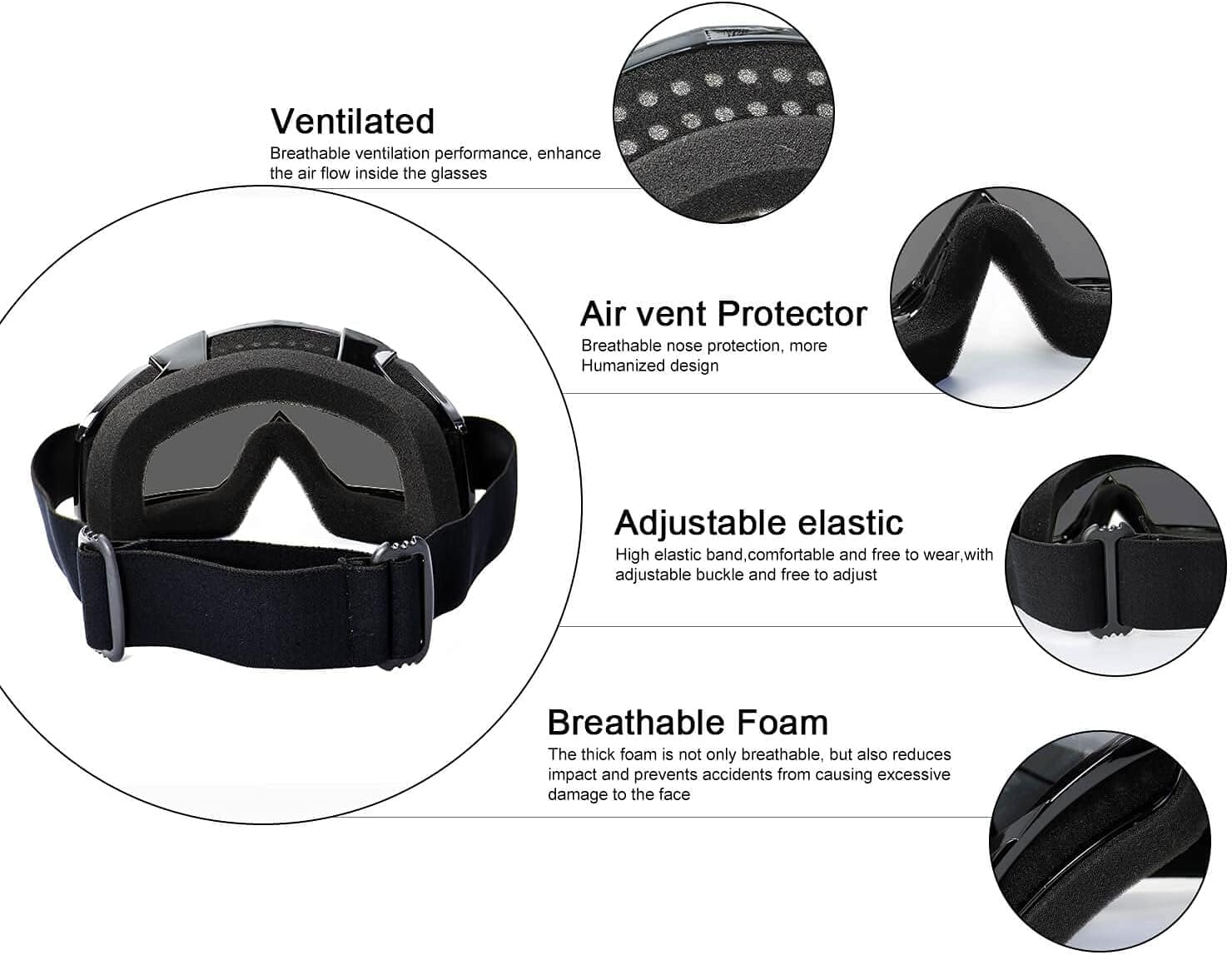 Detalle de FMY Motorcycle Motocross Goggles for Men, Women & Youth – UV400 Anti-Scratch, Anti-Fog, Airflow Comfort