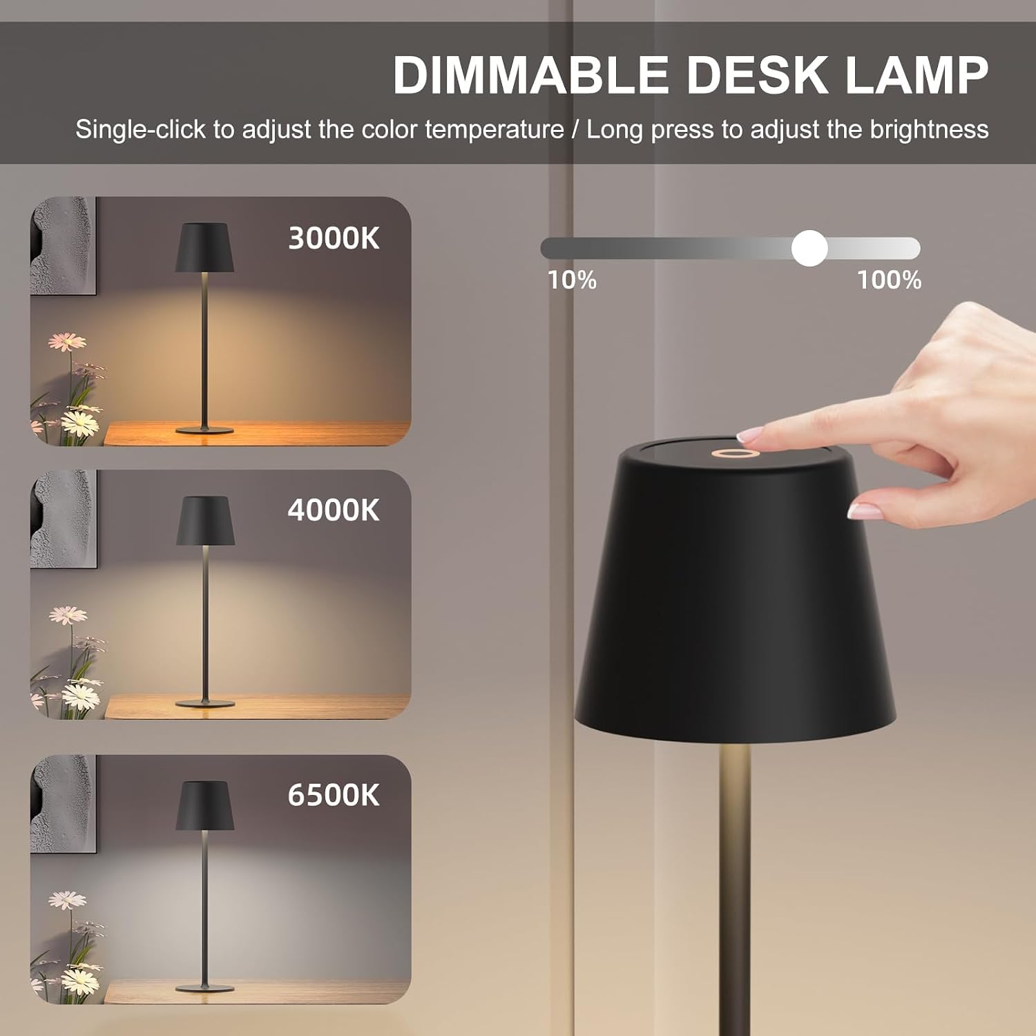 Detalle de DILUMEN LED Akku-Tischlampe mit Touch 3000K