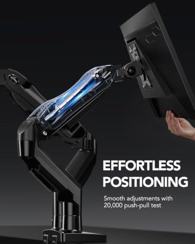 Detalle de HUANUO FlowLift Dual Monitor Stand — Fully Adjustable Dual Arm Desk Mount for 13–32" Screens