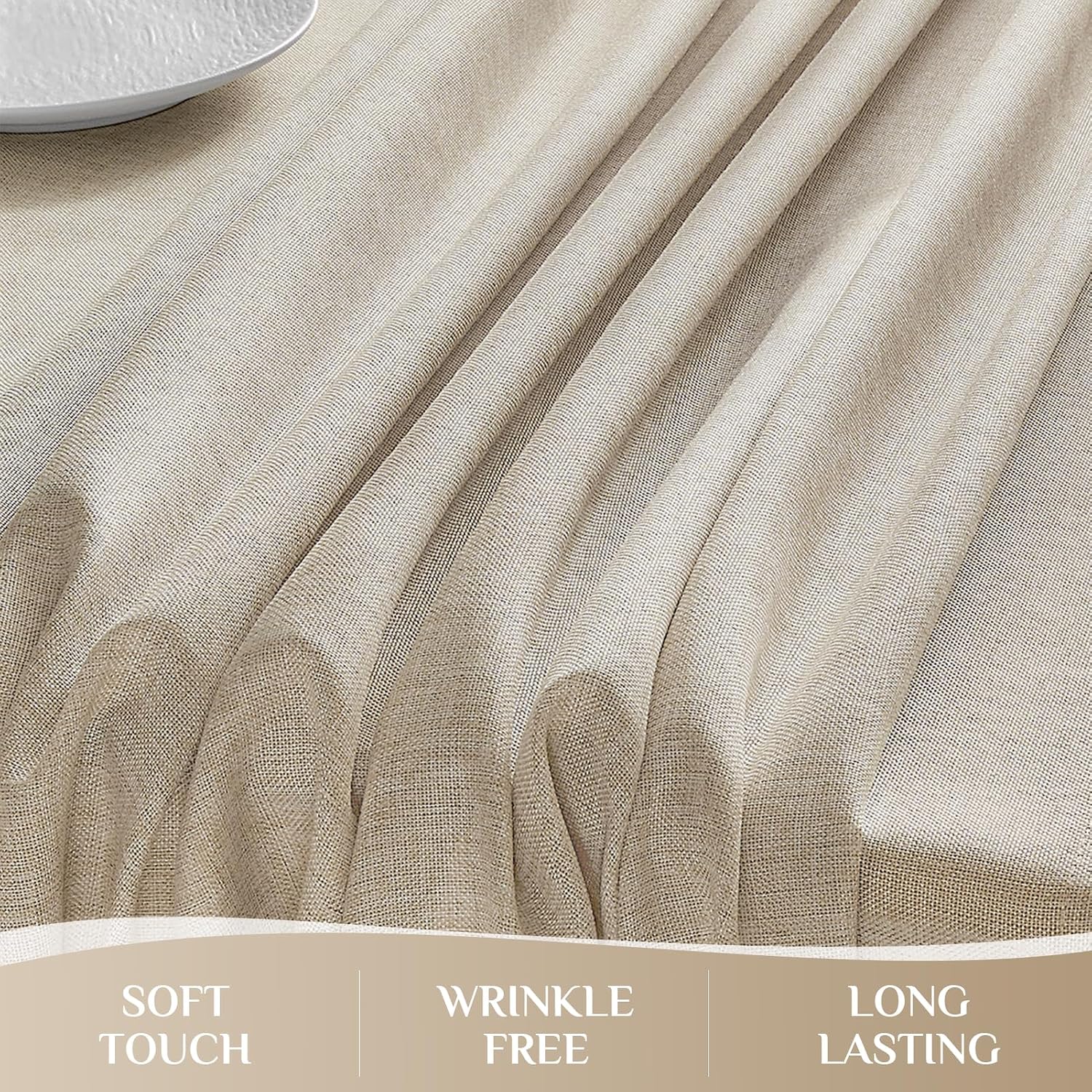 Detalle de Softalker Tovaglia da Esterno 240 x 140 cm in Finto Lino – Beige, antimacchia e idrorepellente