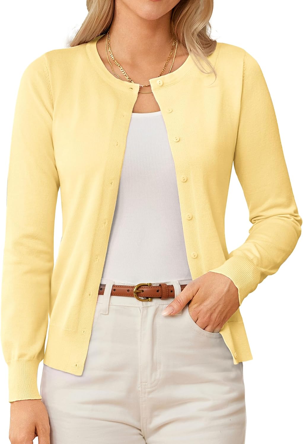 Detalle de GRACE KARIN Women's Button-Down Cardigan, Lightweight Long-Sleeve Knit