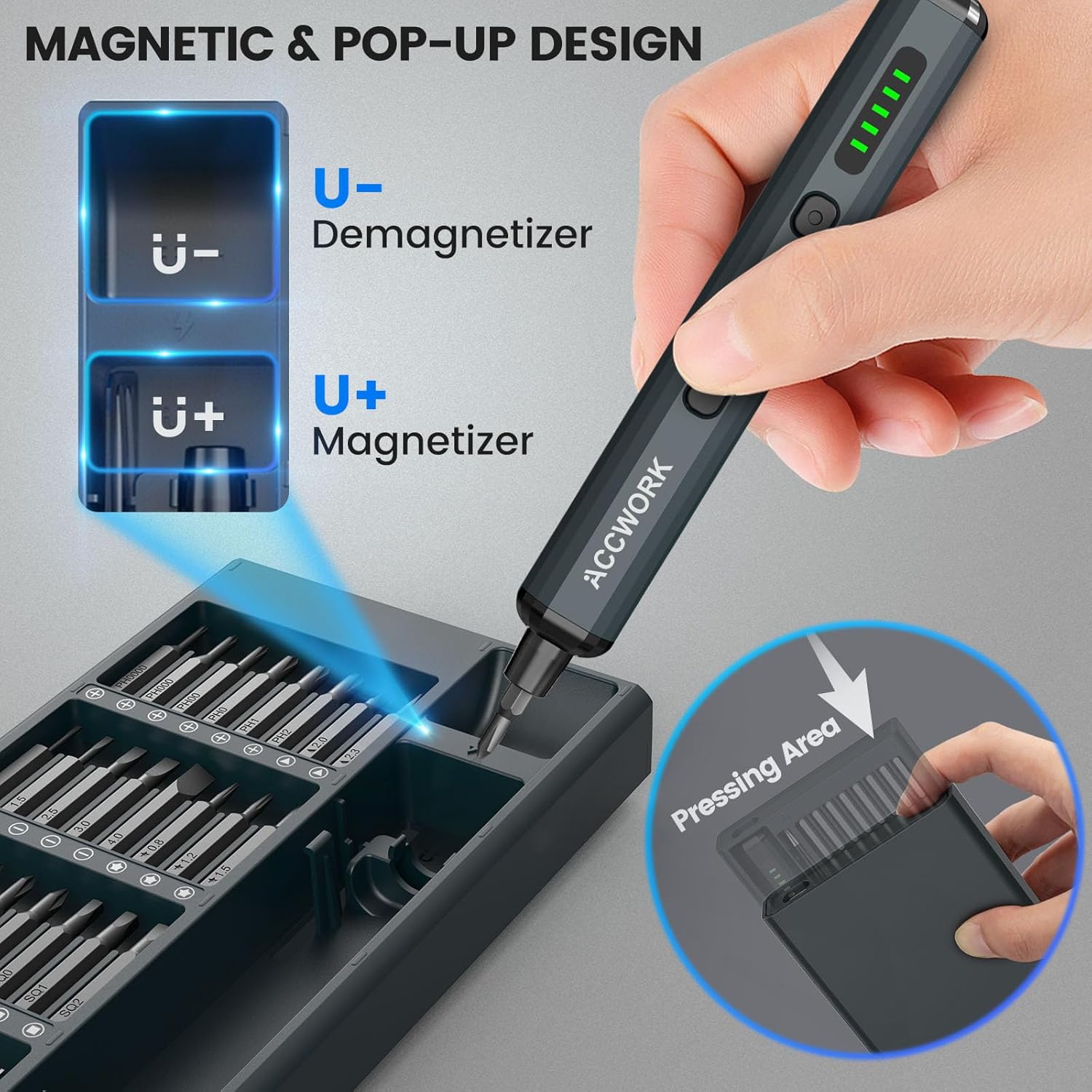 Thumbnail 4 de Accwork Mini Electric Screwdriver 68-in-1 Precision Set with 64 Magnetic Bits