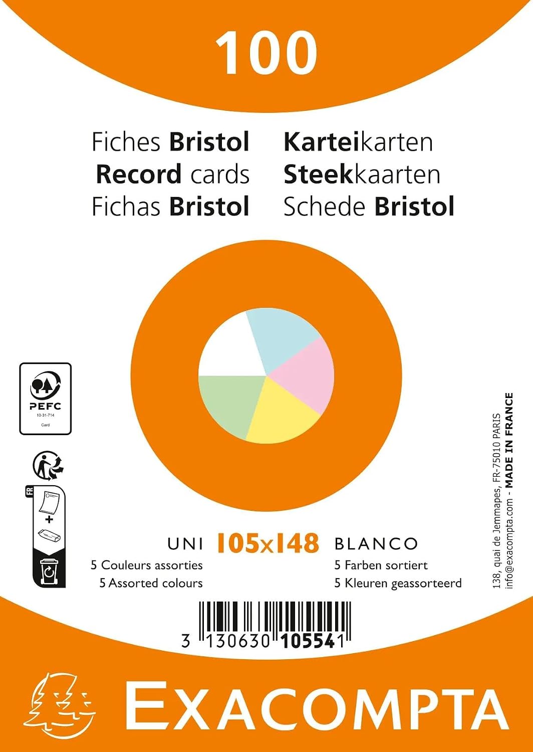 Detalle de Exacompta 10316E – Fiches Bristol azur 210 x 297 mm, paquet de 100, uni et non perforées
