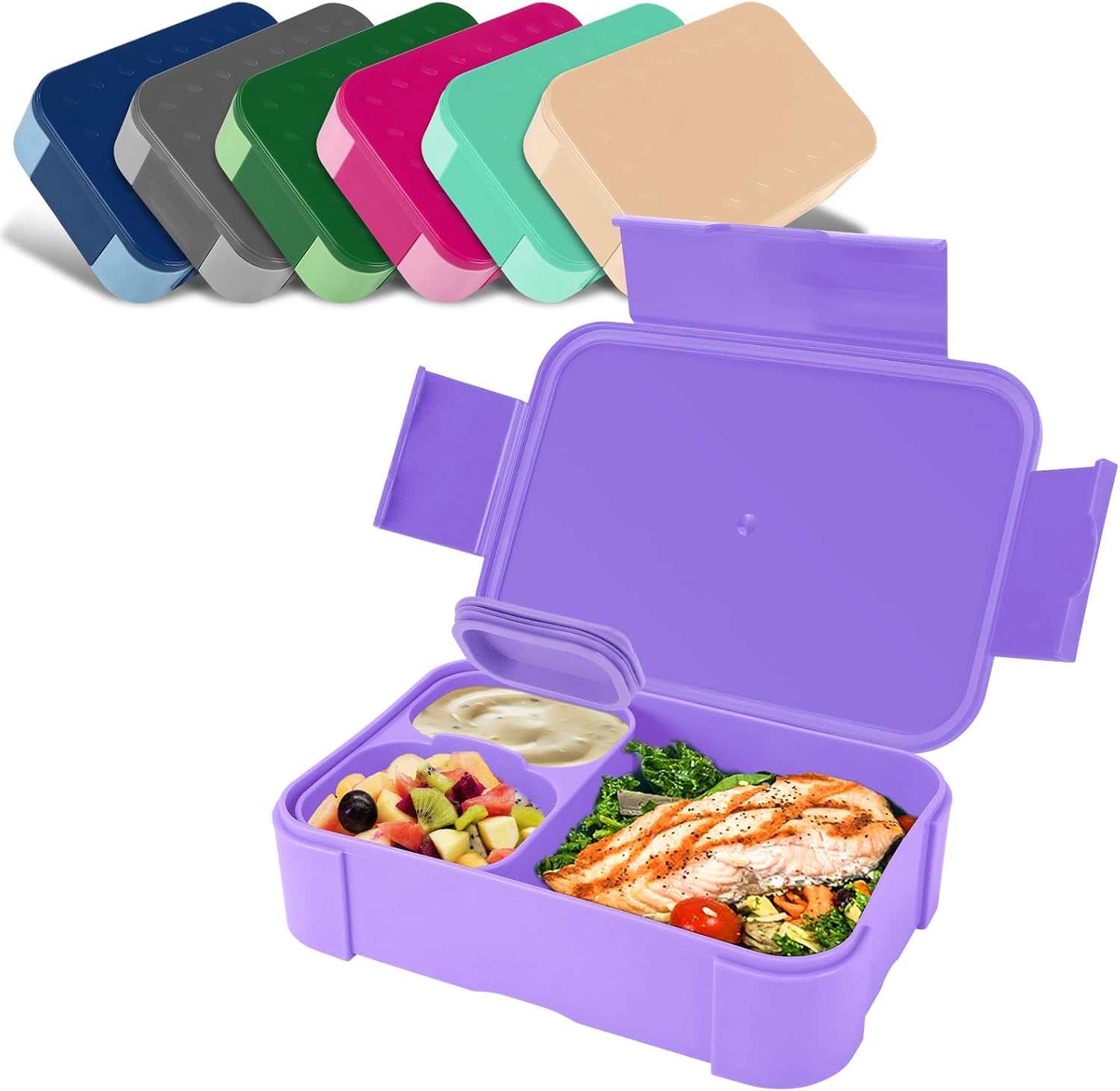 Pavlleen Brotdose Kinder mit Fächern, 900 ml – Auslaufsichere Lunchbox in Lila