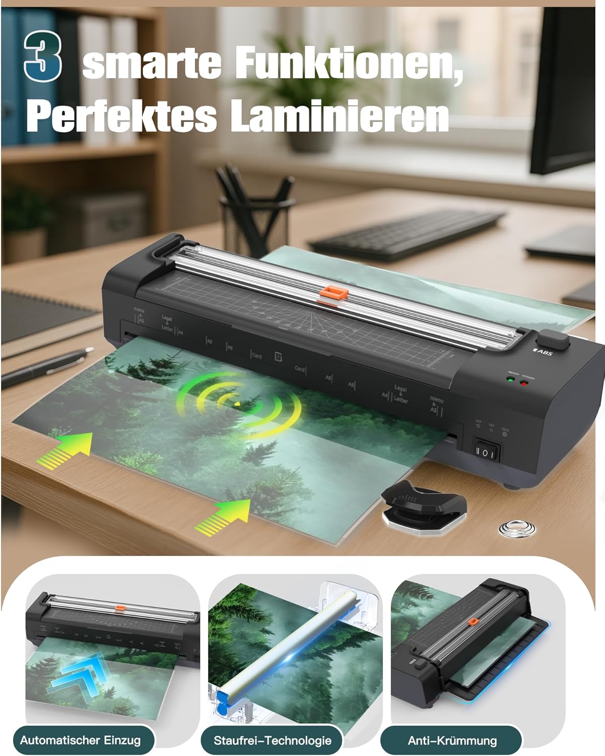 Thumbnail 1 de OidoZac A3 Laminiergerät mit 20 Laminierfolien – Heiß- und Kaltlaminierung, integrierter Papierschneider und Eckenabrunder