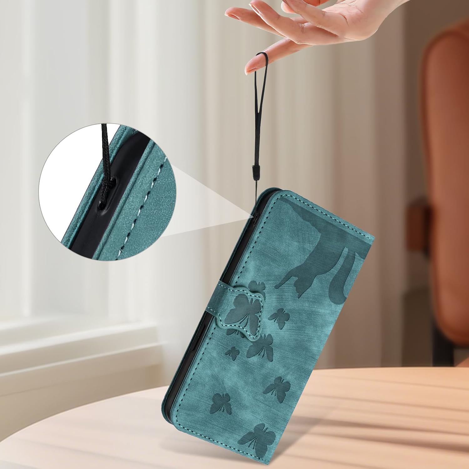 Detalle de LSPCASA Custodia in Pelle PU Flip per Honor Magic8 Lite – Protezione 360° e Portafoglio Verde