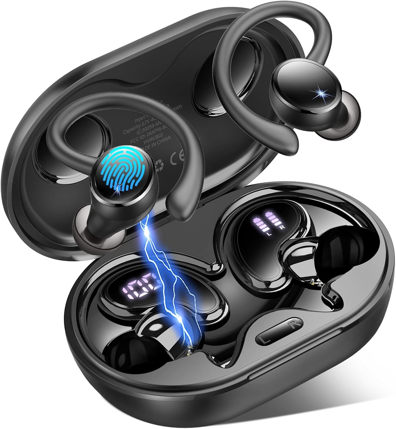 Detalle de Cuffie Bluetooth 5.4 Sport: 50 Ore, ANC ENC, 4 Microfoni HD e Display LED – Ideali per sport e uso quotidiano