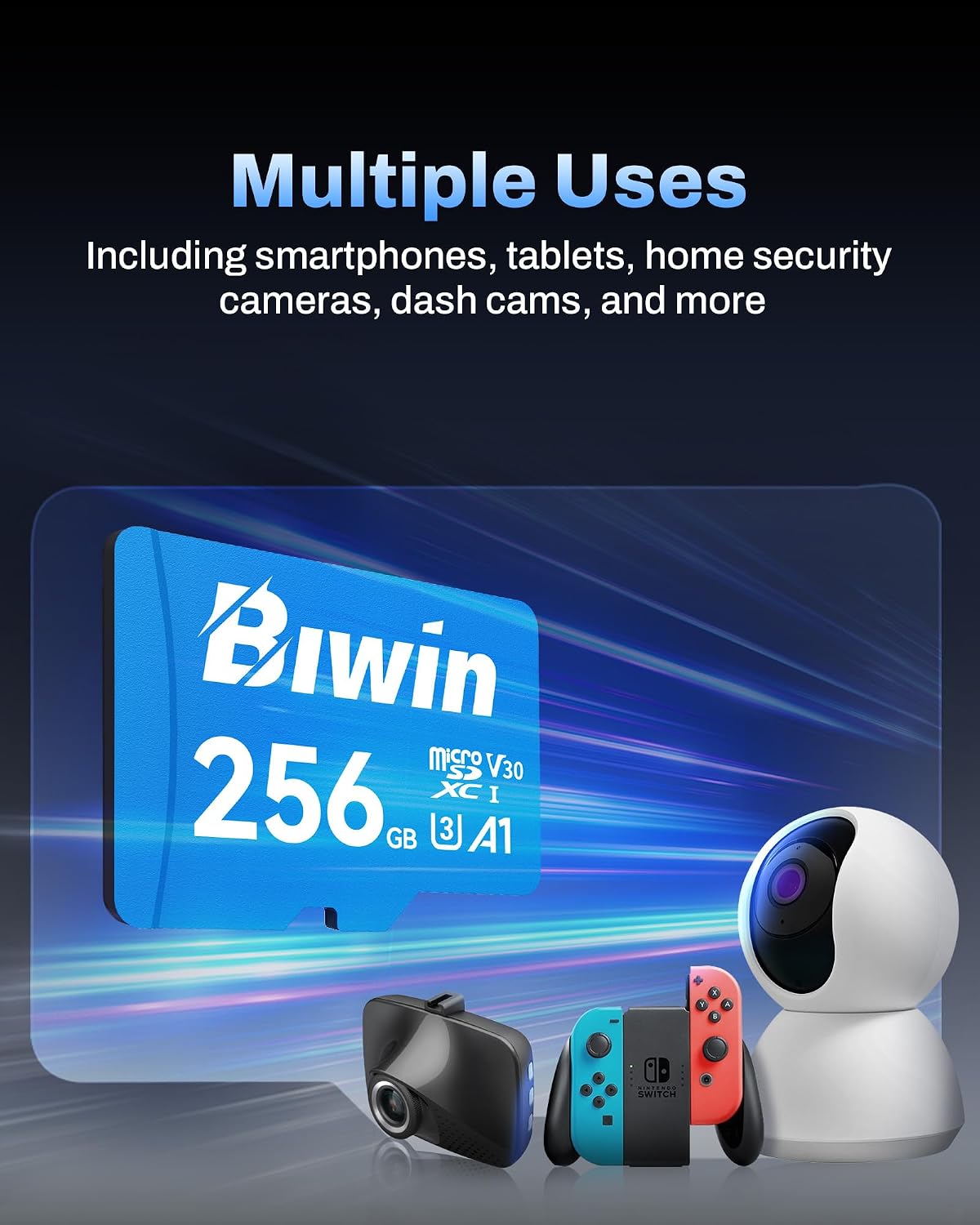 Detalle de Biwin MS100 Micro SDXC Card 256GB – Fast UHS-I Storage for 4K and Apps