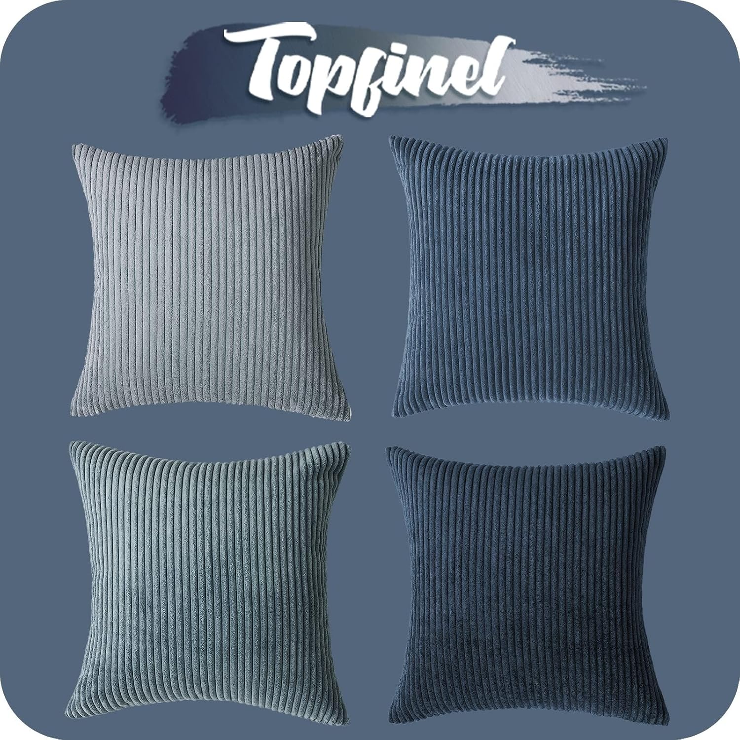 Thumbnail 6 de Topfinel Kissenbezug-Set (4-teilig) 50x50 cm blau aus Kordsamt mit Farbverlauf