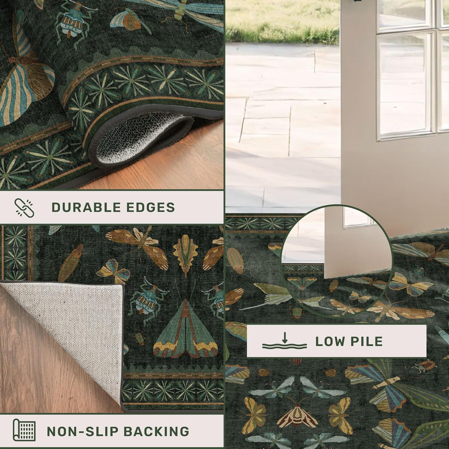 Thumbnail 4 de Hazo Haus Dark Green Insect 8x10 Area Rug