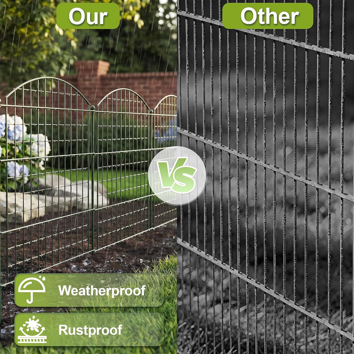 Detalle de UISEBRT RHX-(LB10189GR-YL) Metal Garden Fence, 10 Panels, 12 Stakes