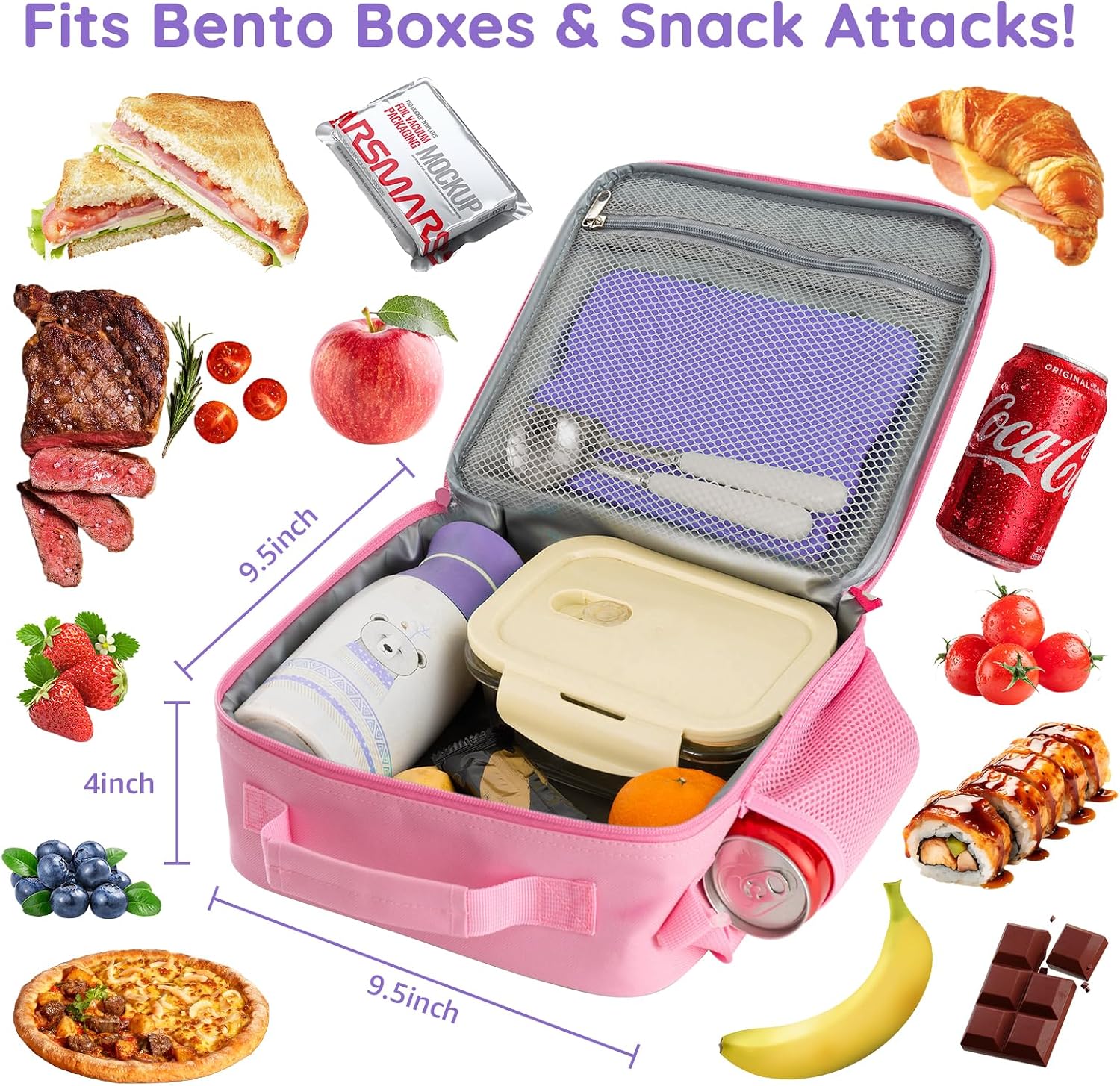 Thumbnail 1 de WAKOSAN Girls Lunch Bag Insulated: Pink Double-Layer Bento Box Carrier for School and Picnics
