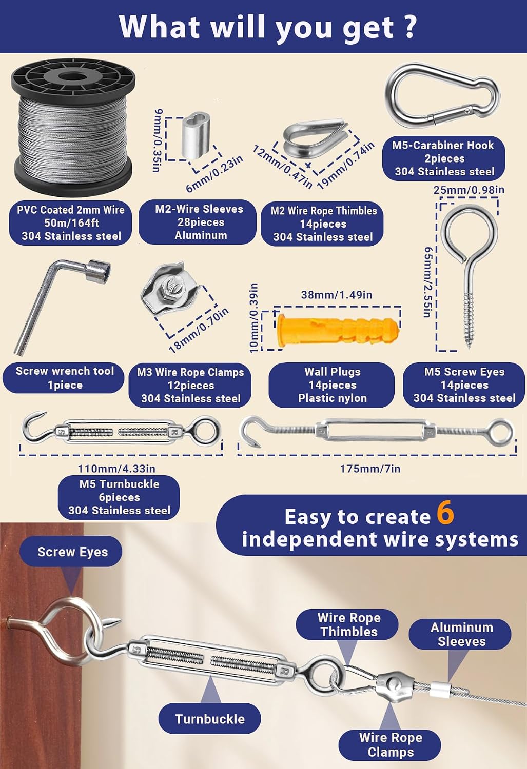 Thumbnail 1 de Xyxu Garden Wire for Climbing Plants Trellis Kit (50m, 2mm PVC-coated stainless steel) with M5 turnbuckles