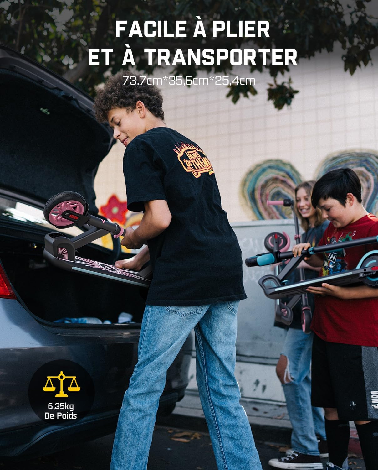 Detalle de FanttikRide C9 Apex trottinette électrique enfant (1,2–1,6 m) Bluetooth, lumières arc-en-ciel, 8/13/16 km/h