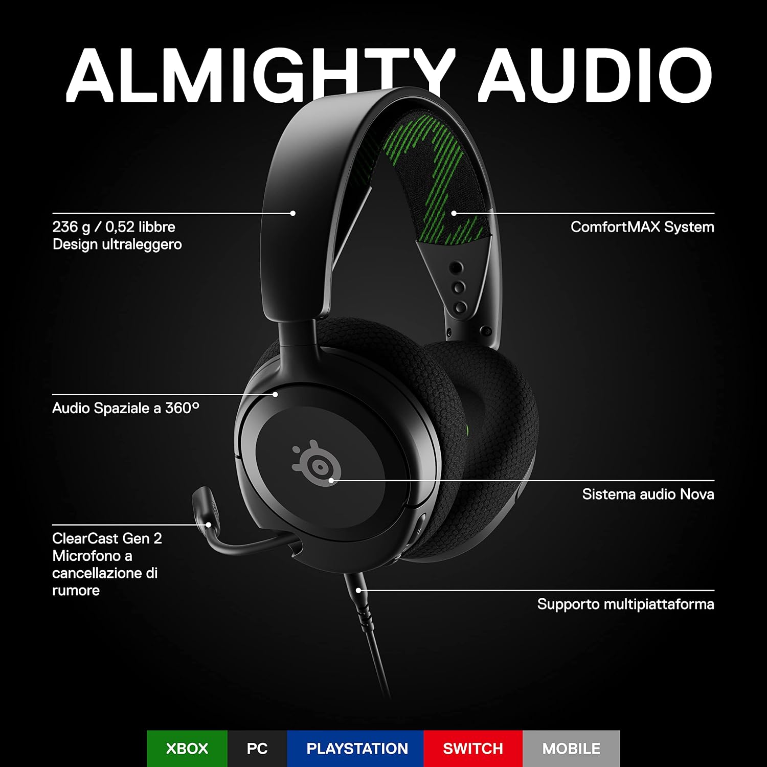 Detalle 2 de SteelSeries Arctis Nova 1X cuffie da gaming