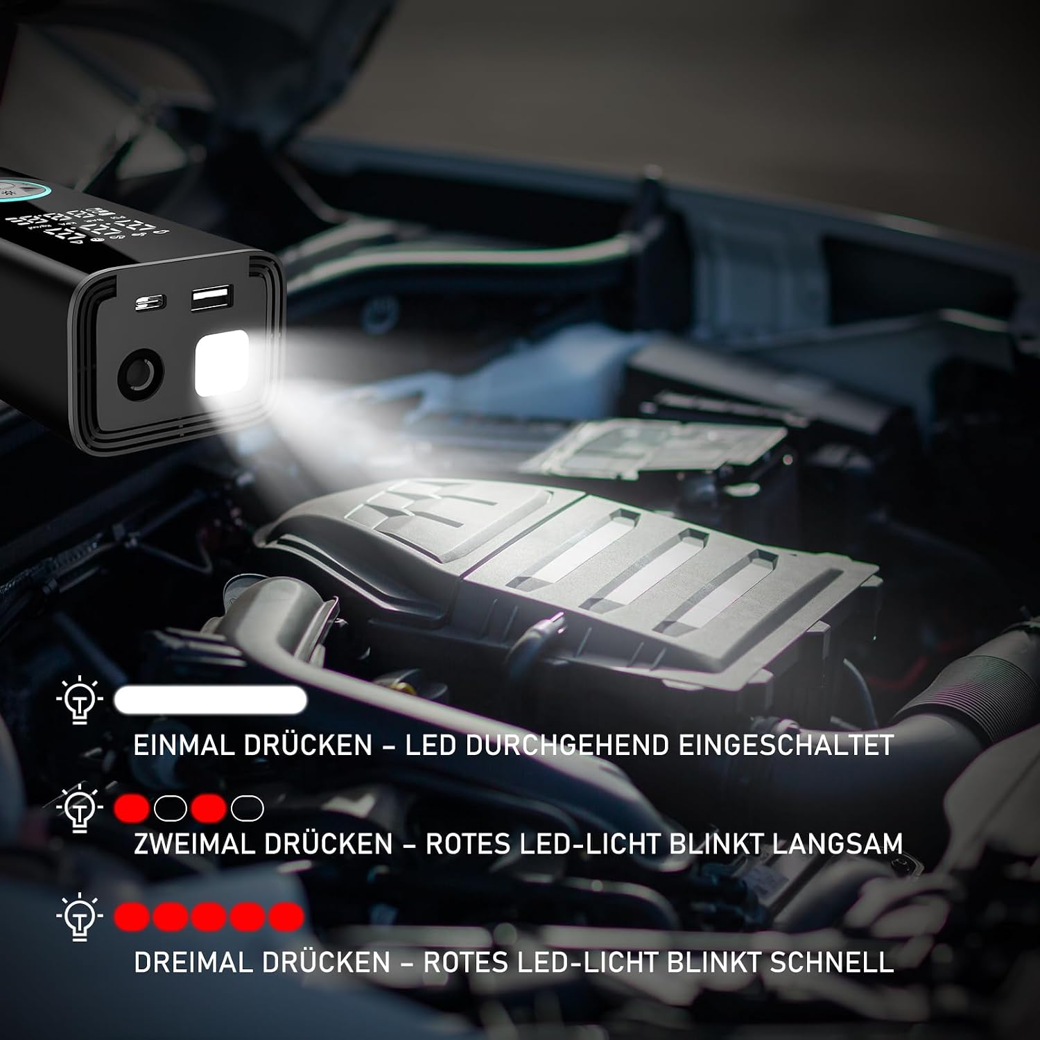 Thumbnail 3 de Portable Car Tyre Pump Air Compressor with Digital Tyre Inflator, Preset Pressure, Auto Shut-Off & 3-Mode LED Light (up to 150PSI)