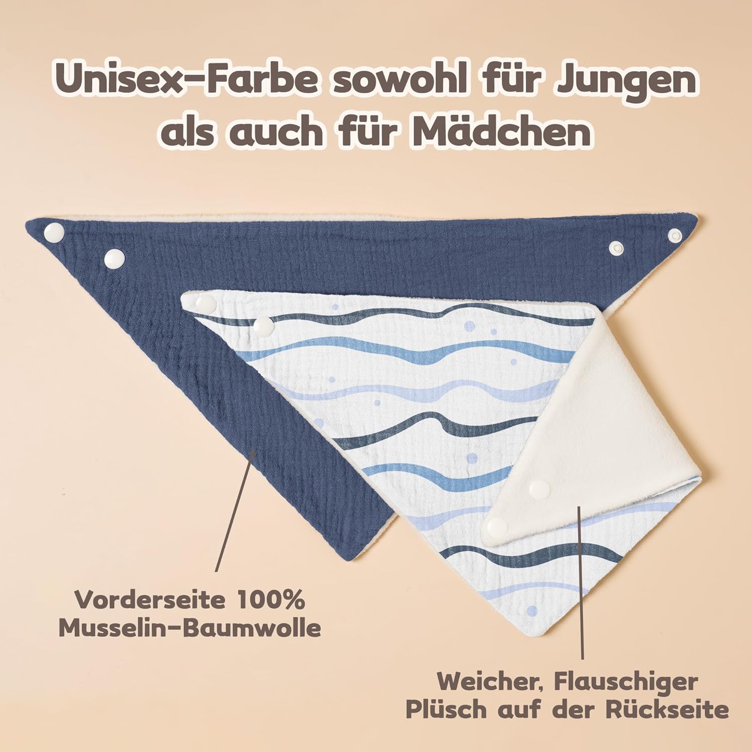 Thumbnail 5 de Susurration 10er Set Baby-Dreieckstücher aus Musselin – verstellbares Sabberlätzchen für Jungen & Mädchen