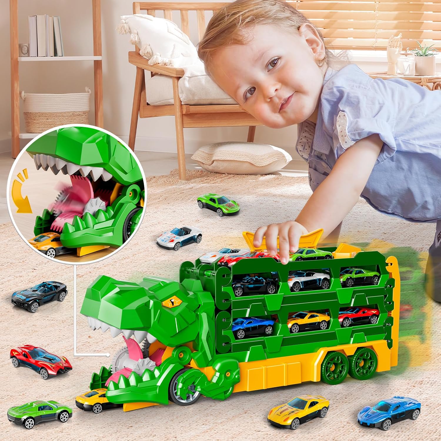 Detalle 2 de Ci Vetch YM8811-3-a Dinosaur Transport Truck with 59-Inch Dual Race Track