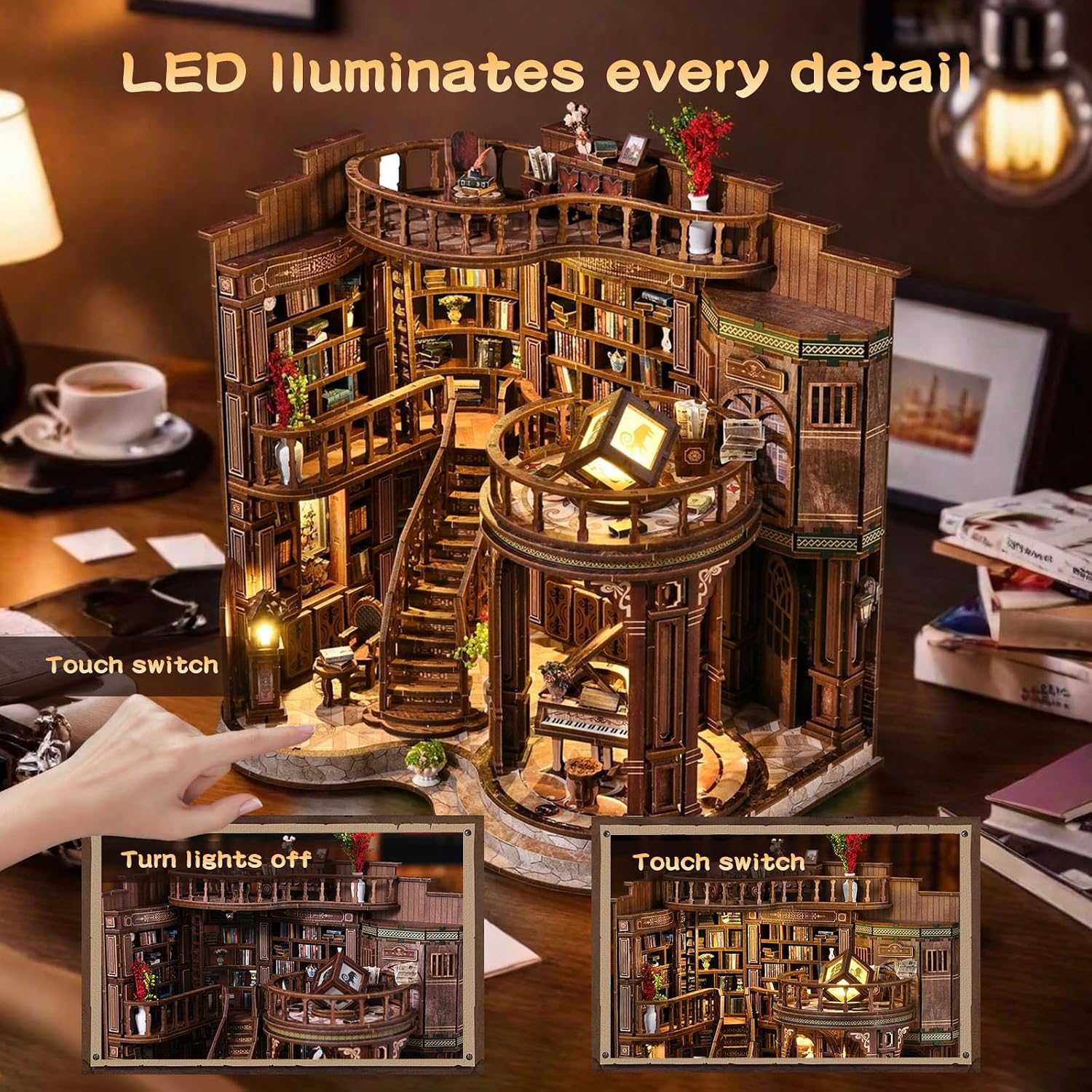 Detalle de 3DVASE Book Nooks for Adults DIY Miniature Dollhouse Book Nook Kit with LED Light (888-piece)
