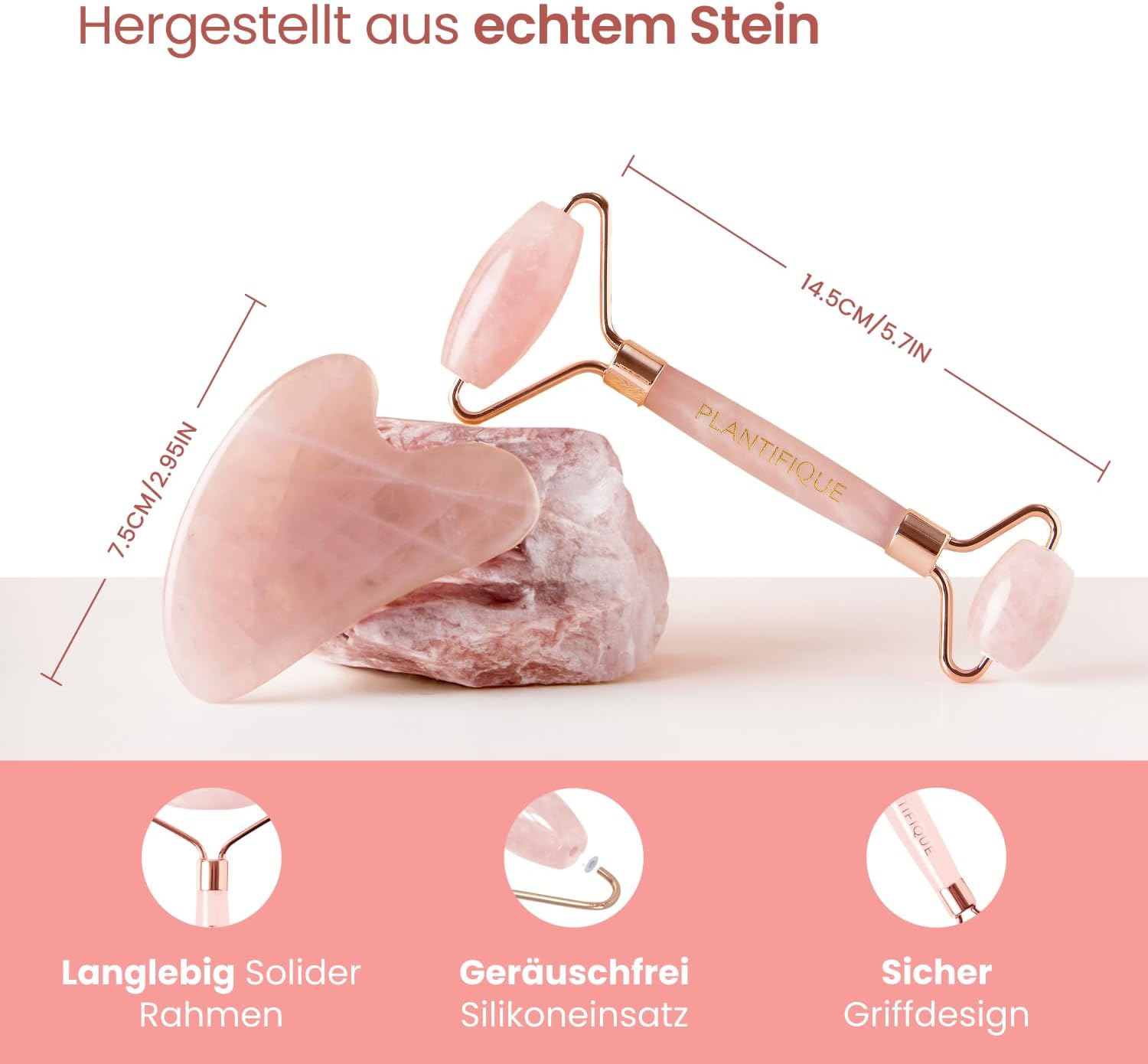 Thumbnail 4 de PLANTIFIQUE Rosenquarz Face Roller & Gua Sha Set für Gesichtsmassage