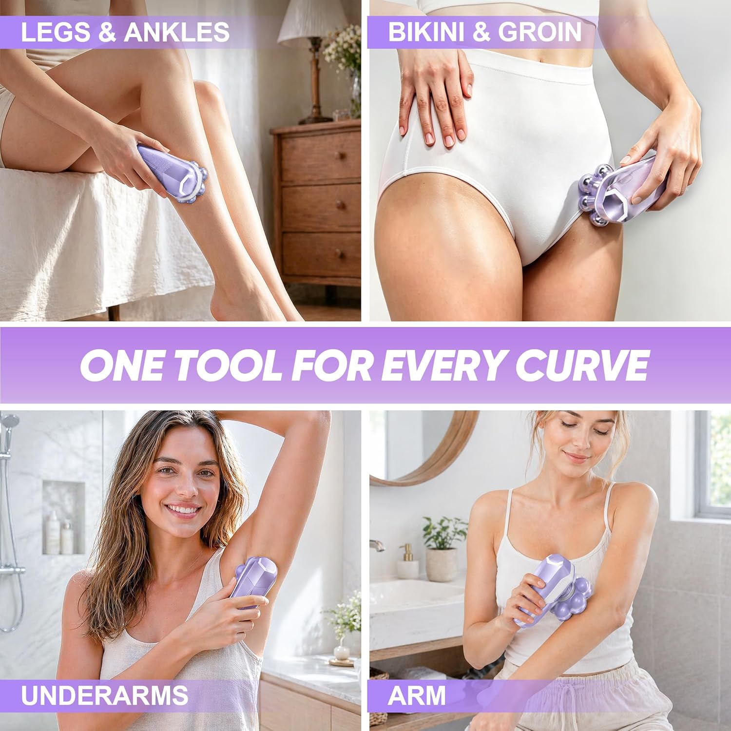 Detalle de Electric Shaver for Women with 7D Magnetic Heads – All-in-One Wet & Dry Body Grooming Kit (Purple)