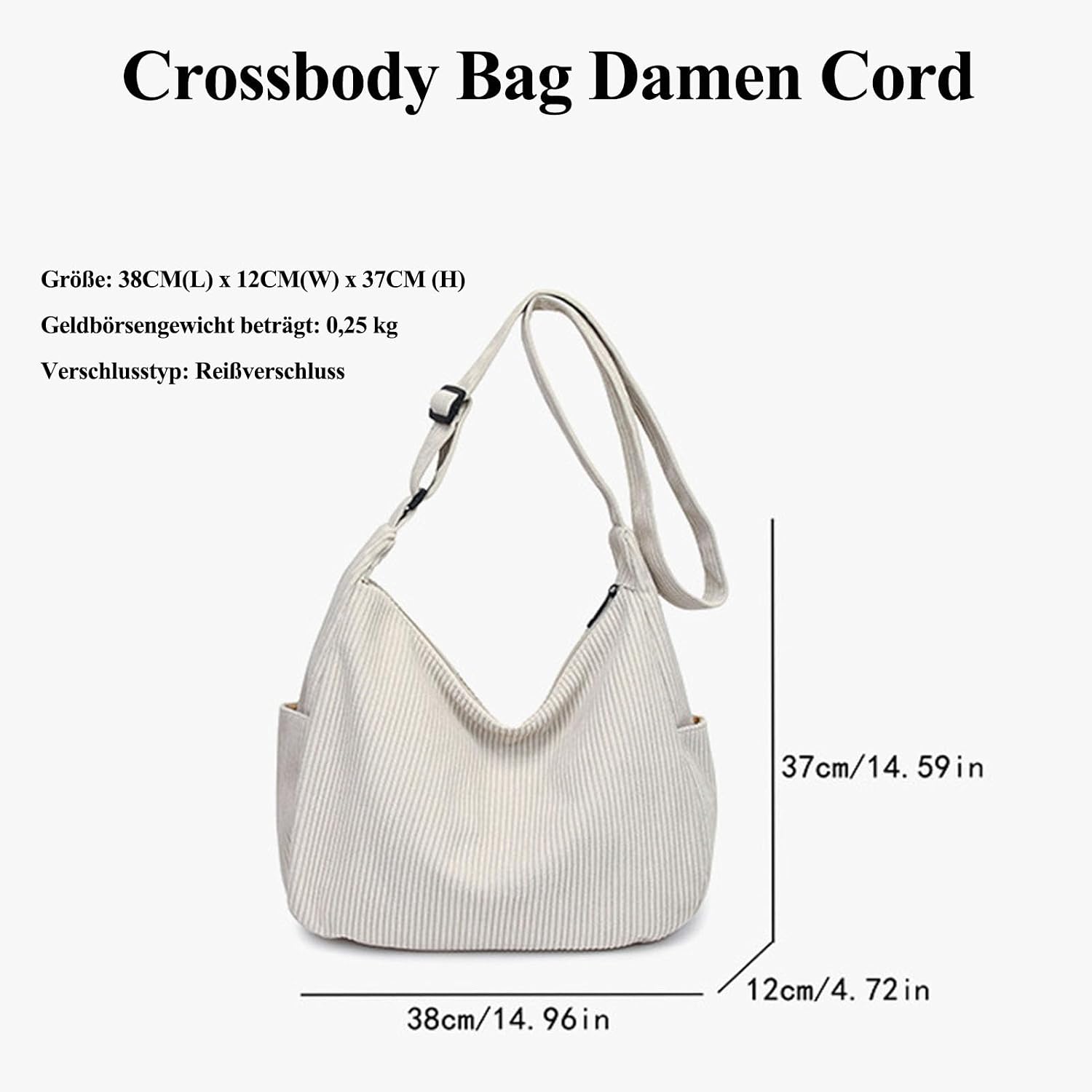 Detalle de HAIWILL Crossbody Bag Damen: middelgrote corduroy schoudertas met verstelbare riem