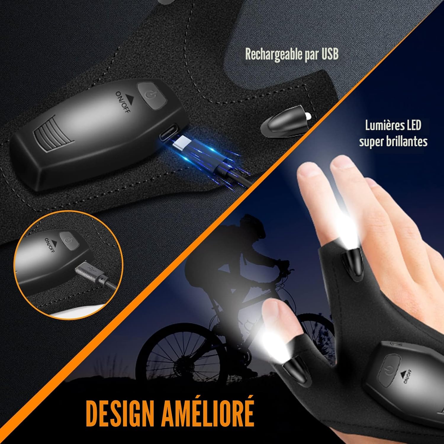 Detalle de KEZKALS Gants LED rechargeables 7-10h