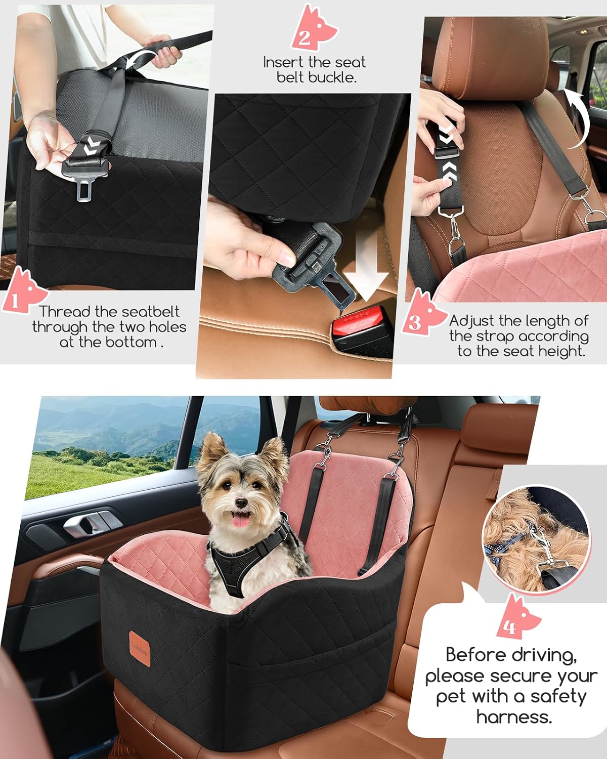 Detalle de Lealchum Dog Booster Car Seat for Small/Medium Dogs (Medium) – Portable, Elevated Cushion, Washable & Fit for Car Travel