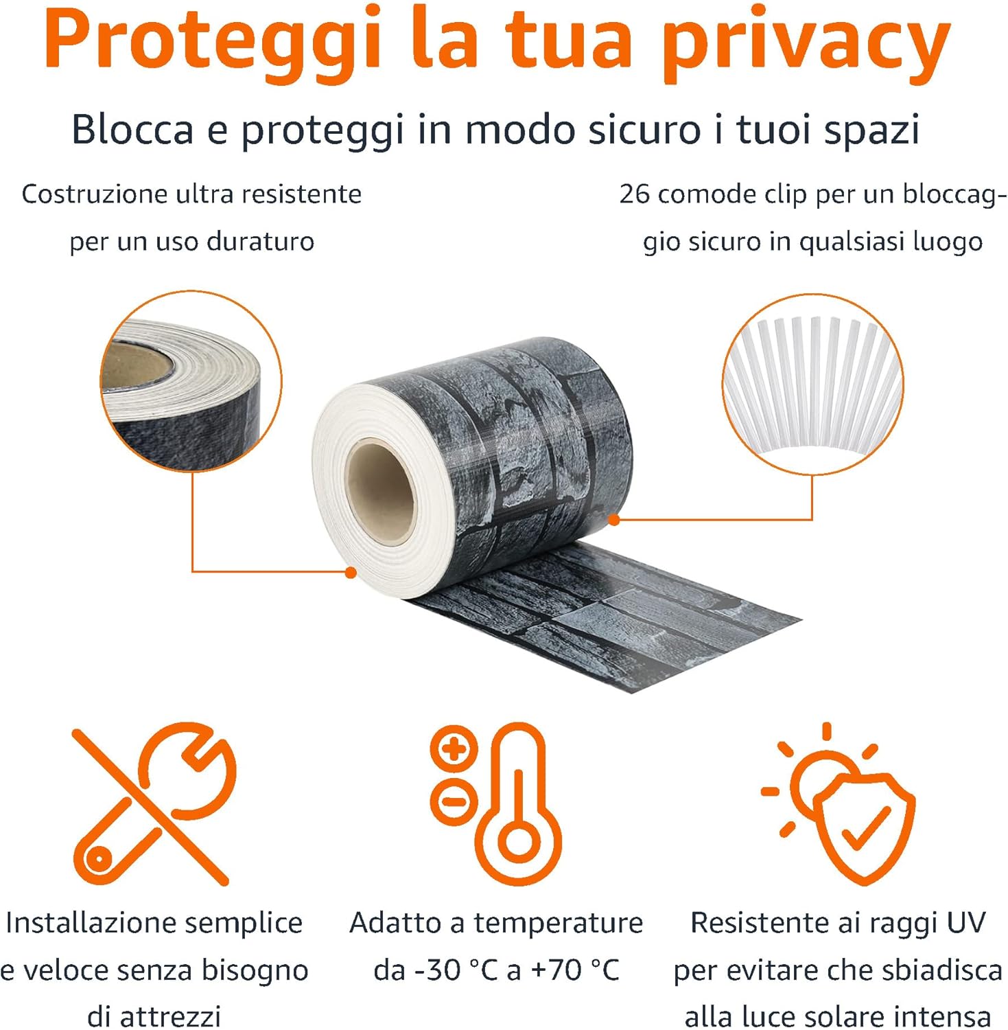 Detalle 2 de Amazon Basics Pellicola per la protezione della privacy con 26 clip di fissaggio, 50 m x 19 cm – Color ardesia