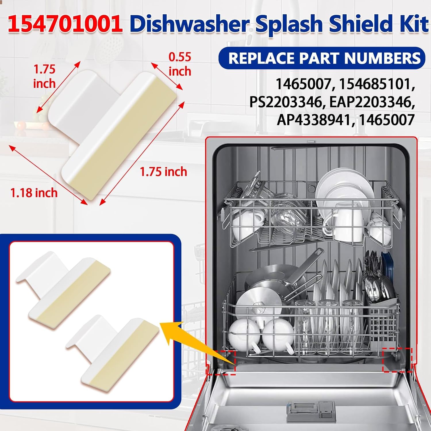 Detalle 1 de 154827601 Dishwasher Bottom Door Seal Kit with Lower Seal and Splash Shields