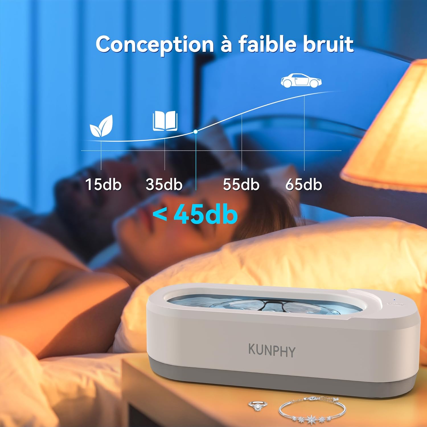 Detalle de Nettoyeur à ultrasons 350 ml – Appareil de nettoyage professionnel pour bijoux et lunettes (46 kHz, acier inox 304, portable)