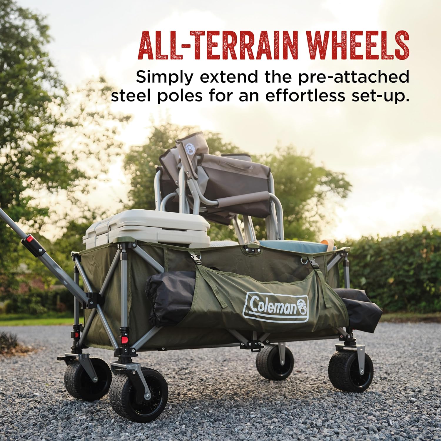 Detalle de Coleman Collapsible Camping Wagon review: a practical foldable four-wheeled cart for gear transport