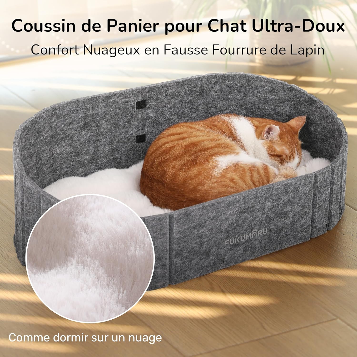 Thumbnail 2 de FUKUMARU Lit pour chats d’intérieur ovale en feutre (61 cm) gris