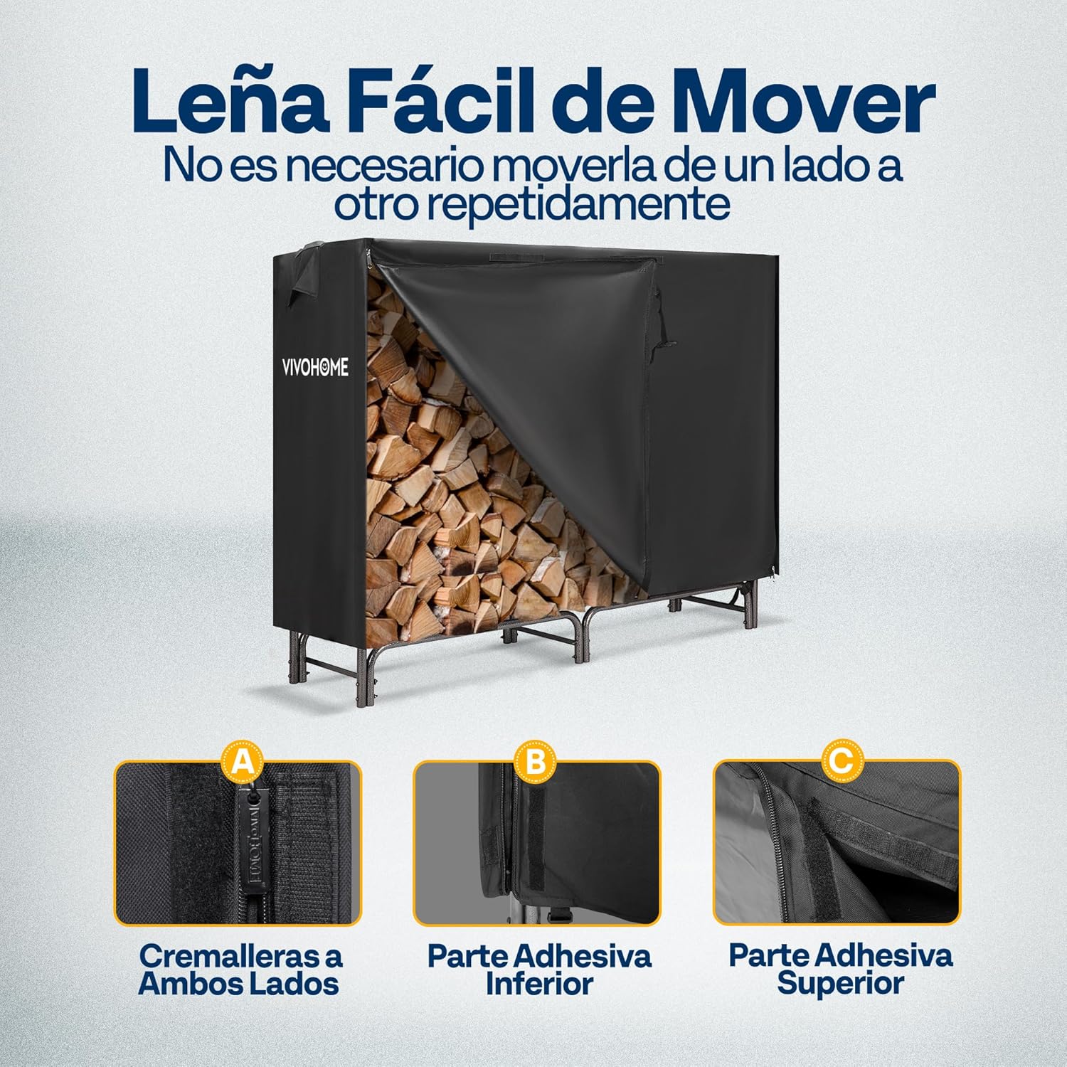 Detalle 2 de VIVOHOME Estante de Leña Metálico con Cubierta Impermeable