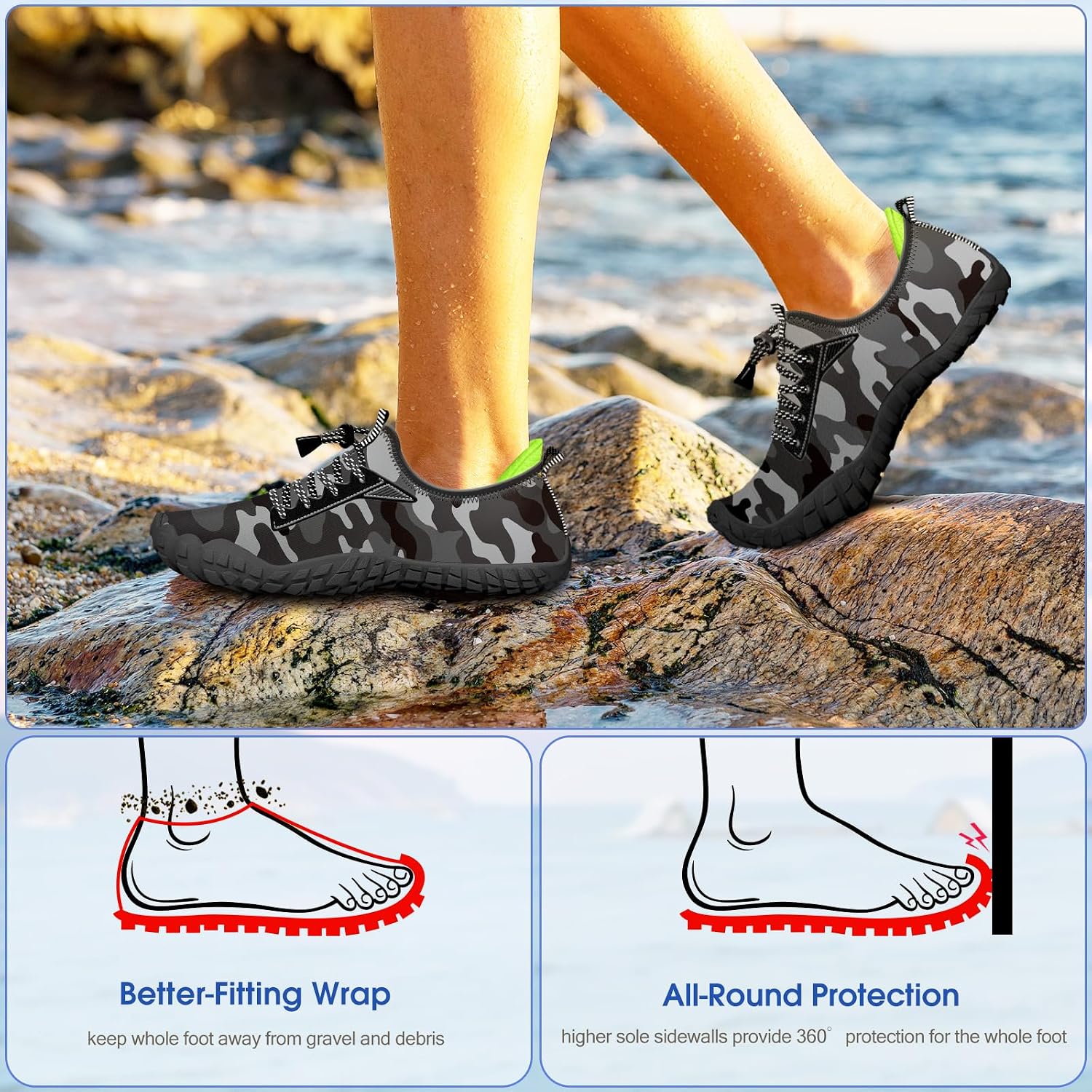 Detalle 2 de Built-in Heel Grips Water Shoes for Kids: Cushioned Fit and Wide Toe Box for Safe, Playful Adventures