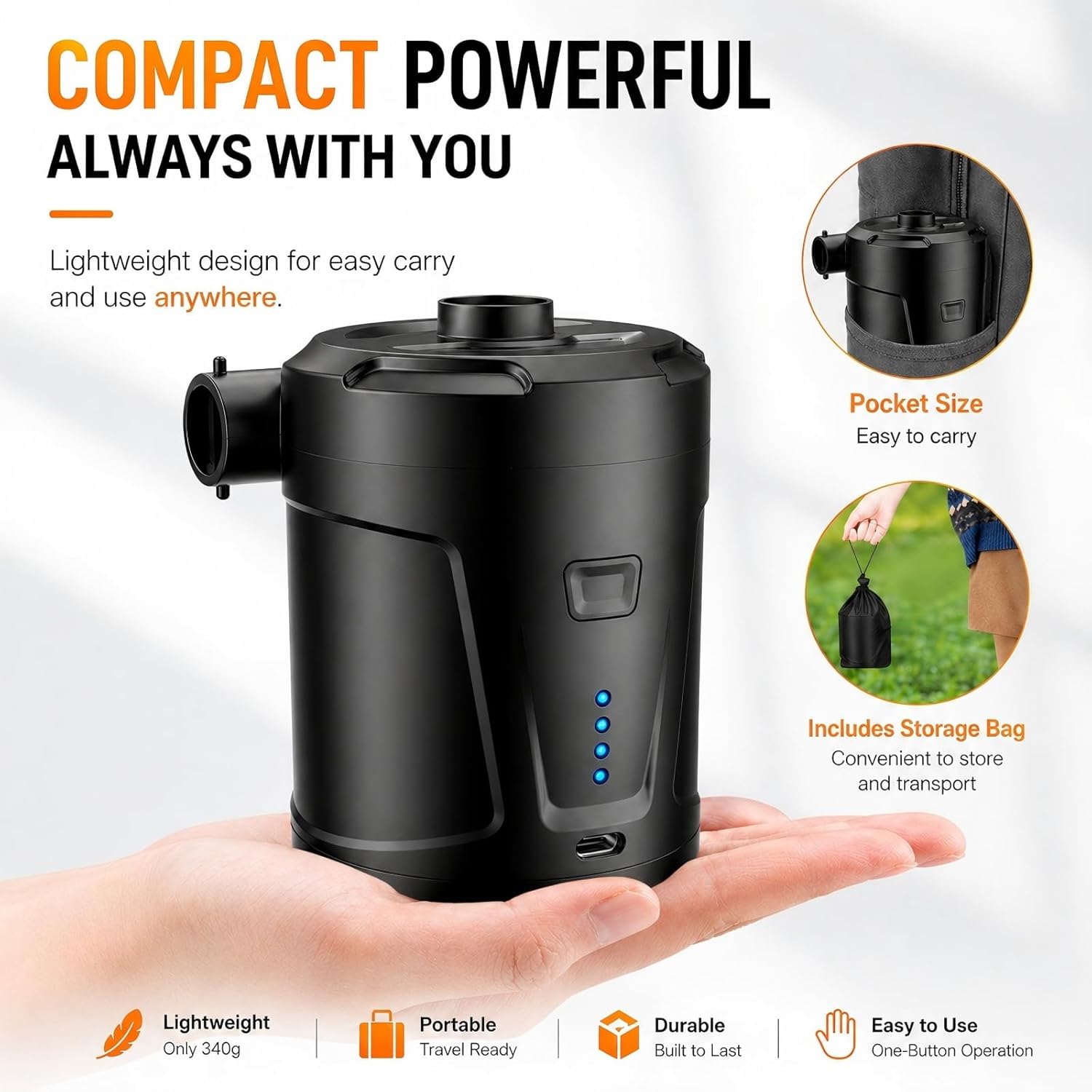 Detalle 2 de SUPPOU Pompa Elettrica ricaricabile 5200mAh per materasso e gonfiabili