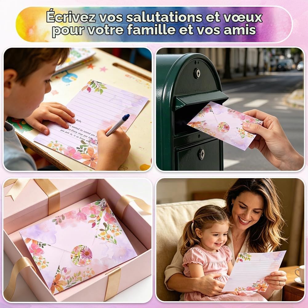 Thumbnail 6 de Vicloon briefpapier-set met 50 A5-vellen, 50 enveloppen en 60 bloemlabels